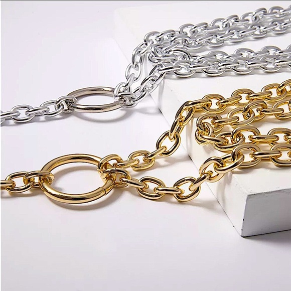Y Lariat Gold O Link Chunky Statement Chain Link Exaggerated Necklace - Picture 6 of 6